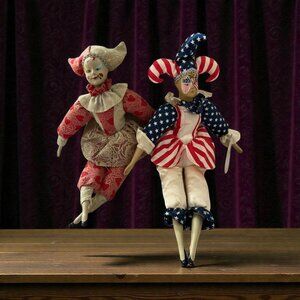 Vintage Sugar Loaf Good Stuff Jester Dolls Set Mardi Gras Valentine Hearts 16” P